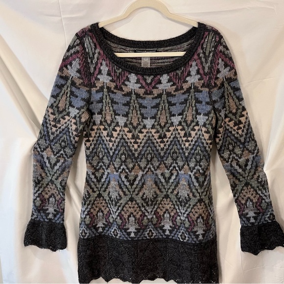 Peruvian Connection Alpaca Wool Blend Sweater Mini Dress Small Gray Pattern - Picture 3 of 5